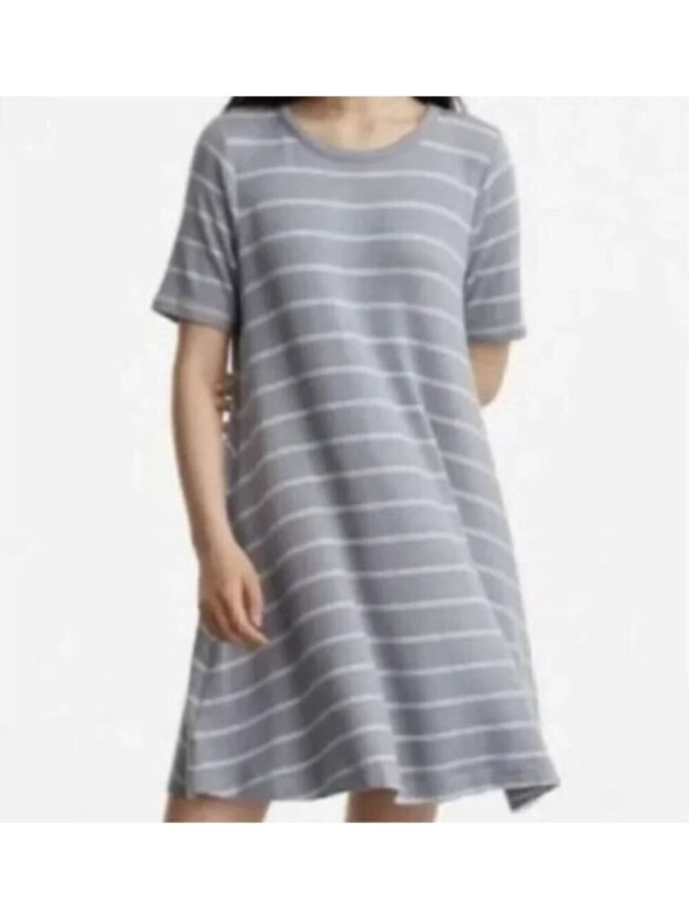 Lou and Grey Dress Womens Large Gray Striped Signature Soft A Line Comfy Cozy